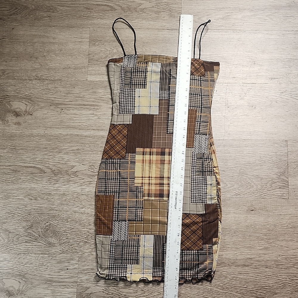 Bear Dance Patchwork Mini Dress - Brown and Tan - Picture 2 of 9